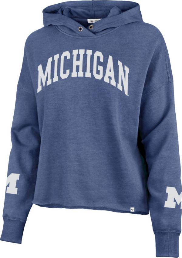 ‘47 Women's Michigan Wolverines Blue Cropped Pullover Hoodie