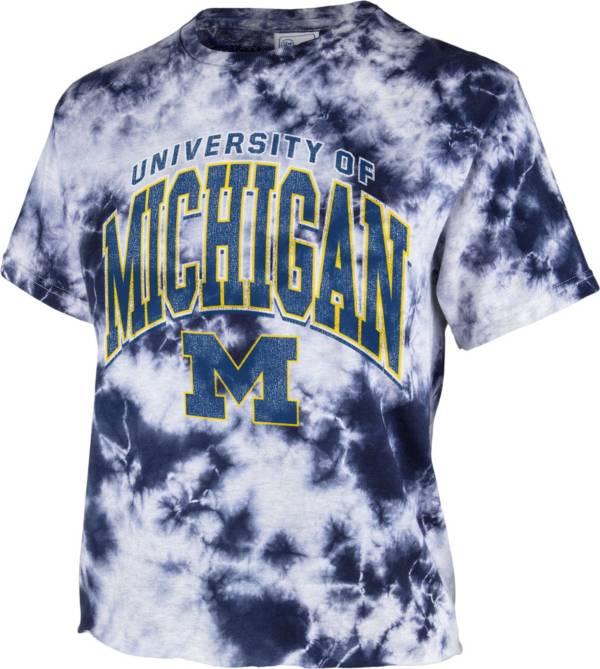 ‘47 Women's Michigan Wolverines Blue Cropped Tie-Dye T-Shirt