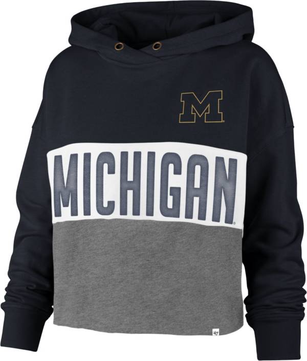 ‘47 Women's Michigan Wolverines Blue Lizzy Cut Off Pullover Hoodie