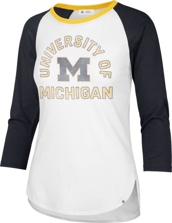 ‘47 Women's Michigan Wolverines White Long Sleeve Raglan T-Shirt