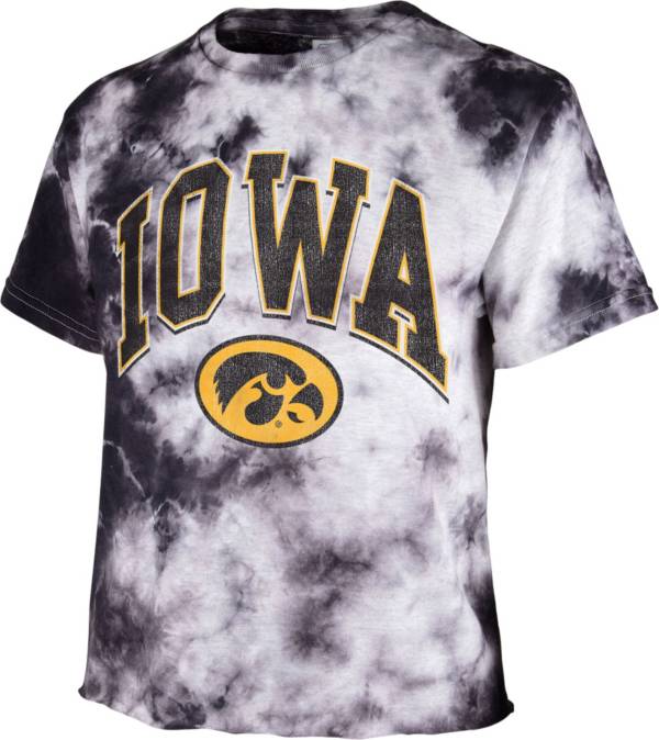 ‘47 Women's Iowa Hawkeyes Black Cropped Tie-Dye T-Shirt