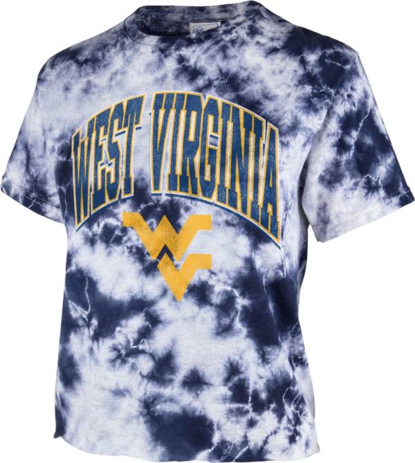 ‘47 Women's West Virginia Mountaineers Blue Cropped Tie-Dye T-Shirt