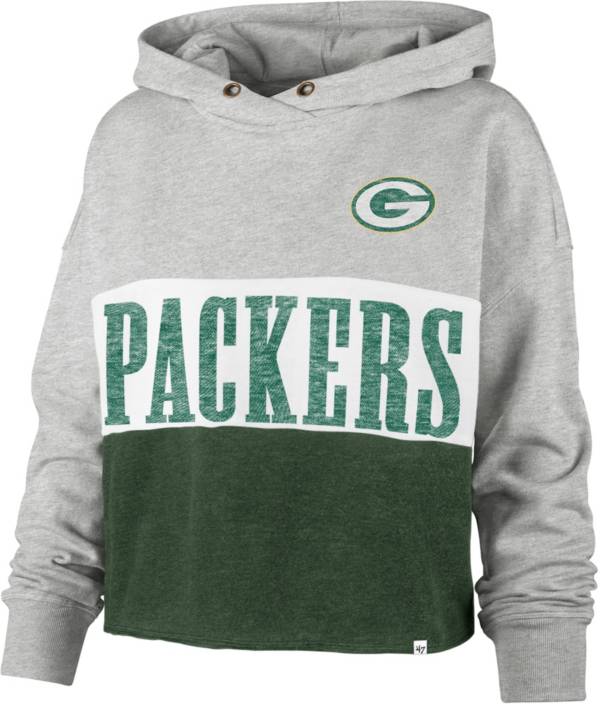 '47 Women's Green Bay Packers Grey Lizzy Cut Off Hoodie