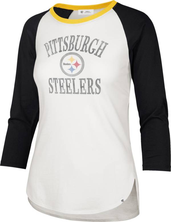 '47 Women's Pittsburgh Steelers White Long Sleeve Raglan T-Shirt