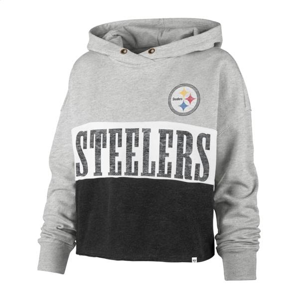 '47 Women's Pittsburgh Steelers White Lizzy Cut Off Hoodie