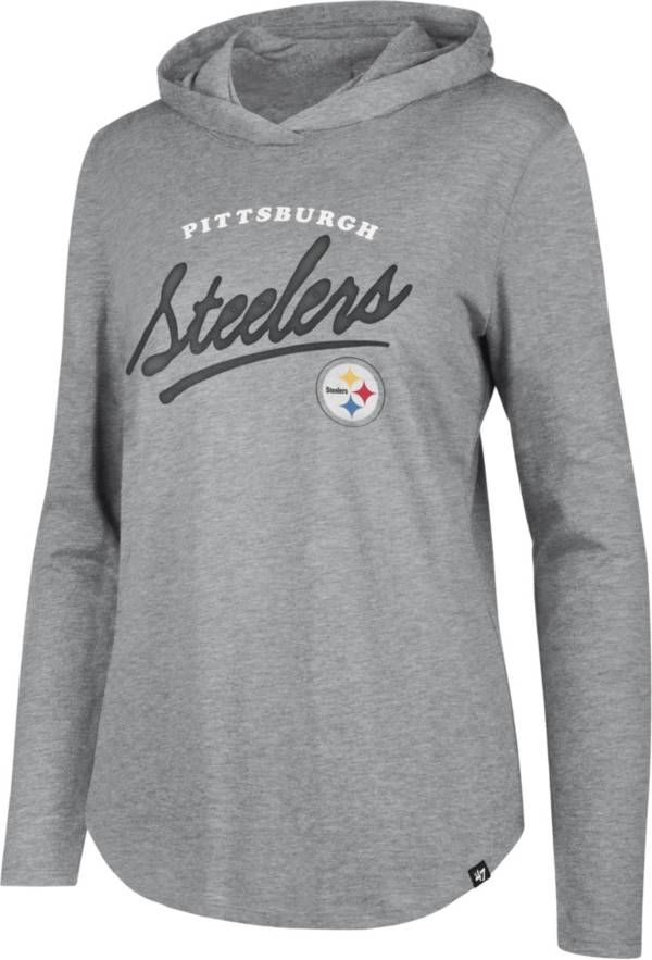 ‘47 Women's Pittsburgh Steelers Piper Logo Grey Hooded Long Sleeve T-Shirt