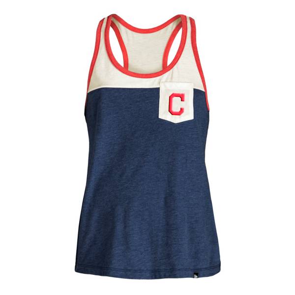 5th & Ocean Women's Cleveland Indians Navy Raglan Tri-blend Pocket Tank Top
