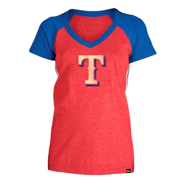 5th & Ocean Women's Texas Rangers Red Raglan Tri-blend V-Neck T-Shirt