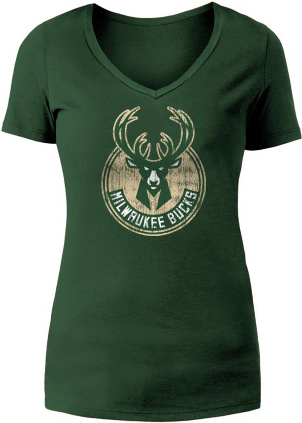 5th & Ocean Women's Milwaukee Bucks Green V-Neck T-Shirt