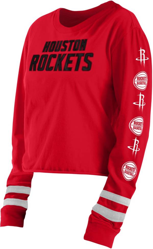 5th & Ocean Women's Houston Rockets Red Wordmark Long Sleeve T-Shirt