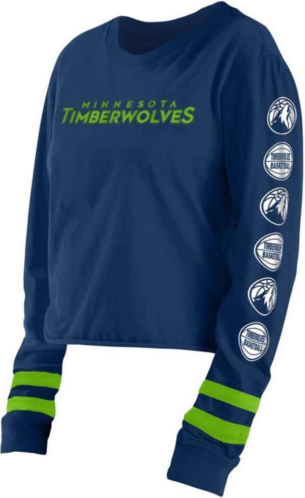 5th & Ocean Women's Minnesota Timberwolves Navy Wordmark Long Sleeve T-Shirt