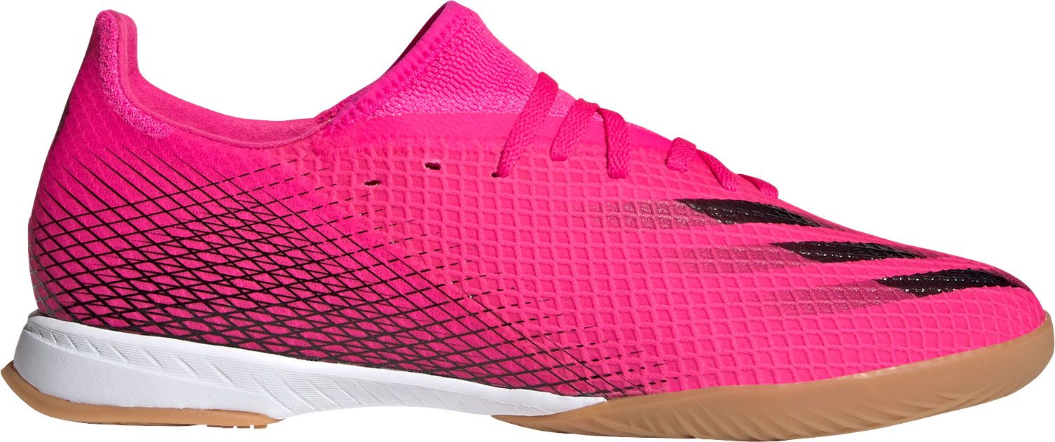 pink and black indoor soccer shoes