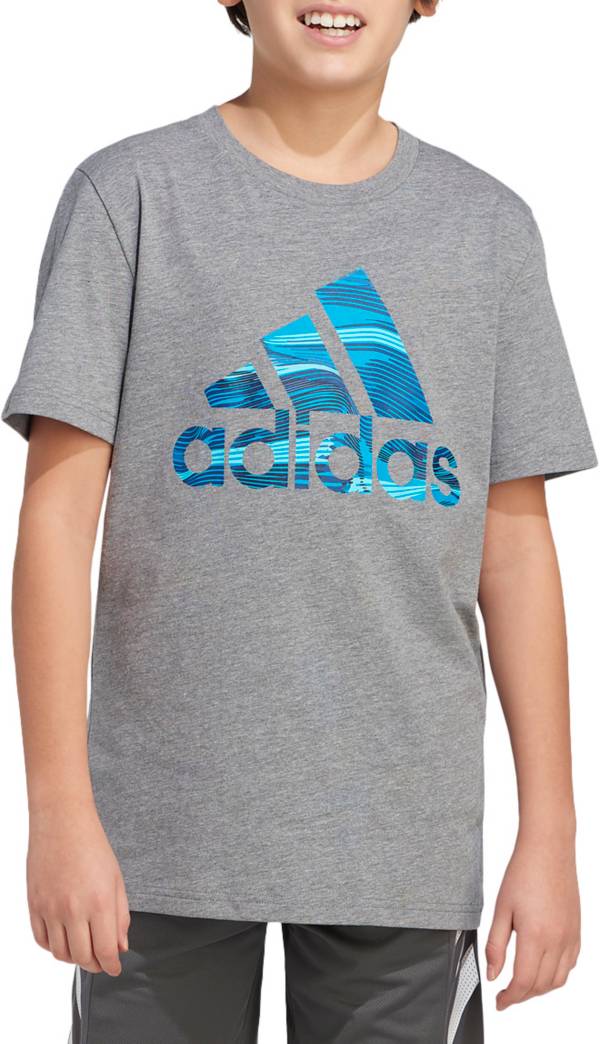 adidas Boys' Short Sleeve Camo Badge Of Sport Heathered T-Shirt