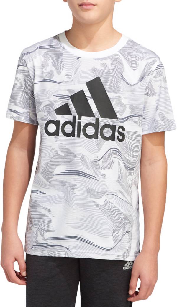 adidas Boys' Short Sleeve Warped Camo Allover Print T-Shirt