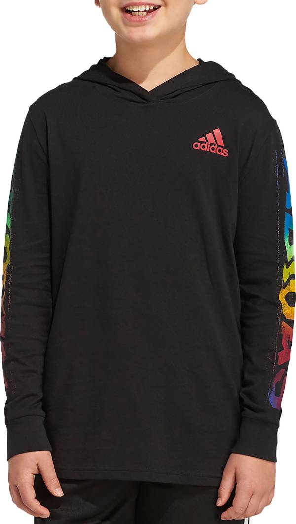 adidas Boys' Logo Hooded Long Sleeve T-Shirt