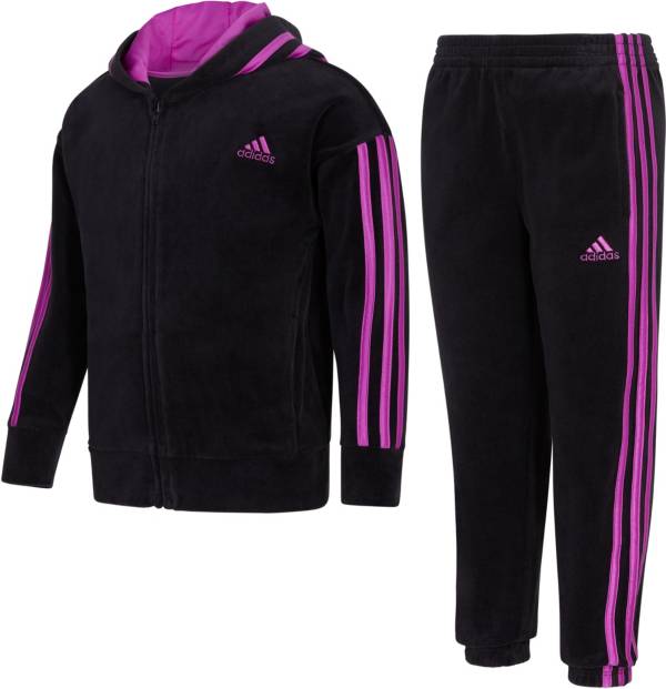 adidas Girls' 3 Stripe Velour Set