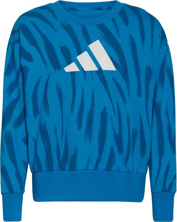 adidas Girls' Long Sleeve 3-Bar Crewneck Pullover Sweatshirt