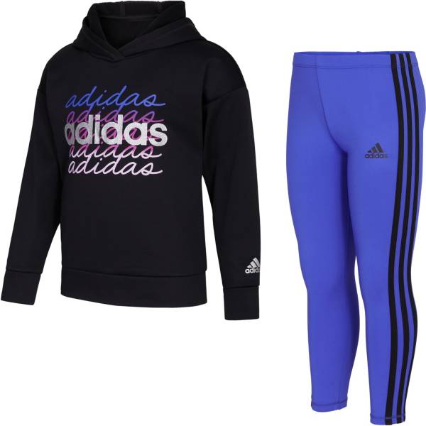 adidas Toddler Girls' Fleece Pullover Hoodie and Tights Set