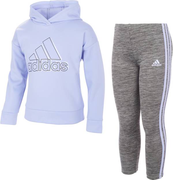 adidas Toddler Girls' Fleece Pullover Hoodie and Tights Set