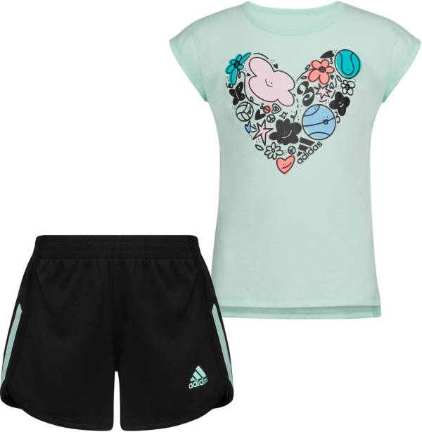 adidas Girls' 2 Piece Graphic T-Shirt and Mesh Shorts Set product image