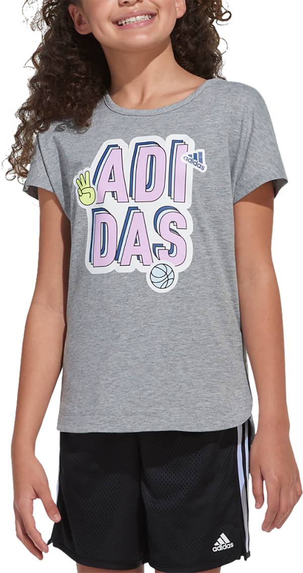 adidas Girls' Slit Dolman Heather Graphic T-Shirt
