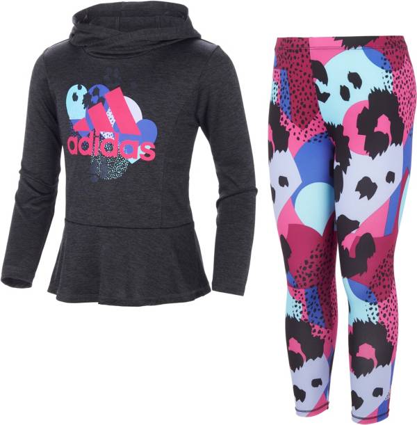 adidas Toddler Girls' Mélange Hooded Top and Tights Set