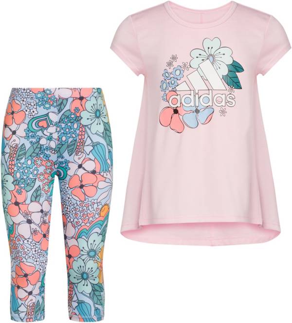 Adidas Girls' 2 Piece Printed Capri Tights Set