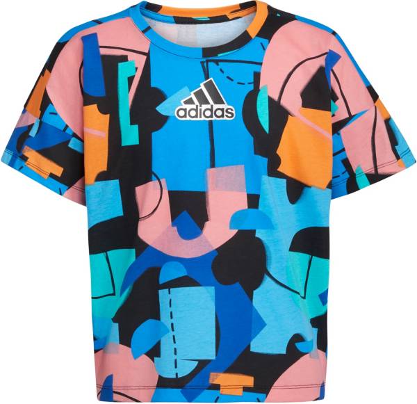 Adidas Girls' Short Sleeve Oversized All Over Print T-Shirt