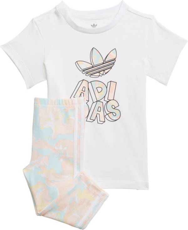 adidas Toddler Girls' Marble Print T-Shirt Dress and Tights Set