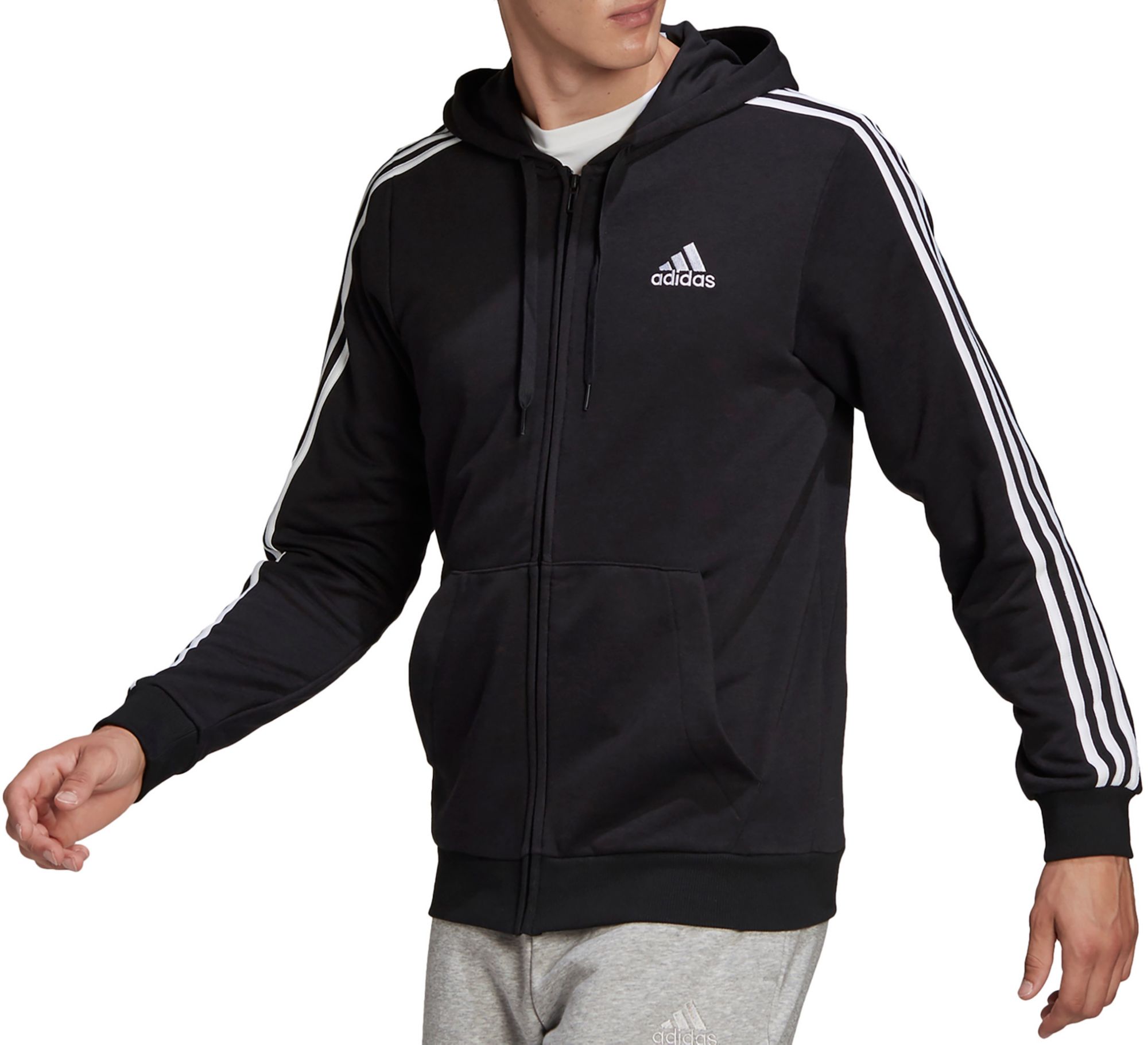 adidas 3 stripe full zip hoody mens