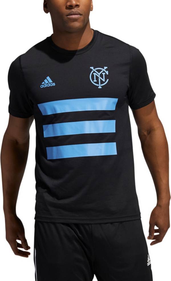 adidas Men's New York City FC 3-Stripe Black T-Shirt