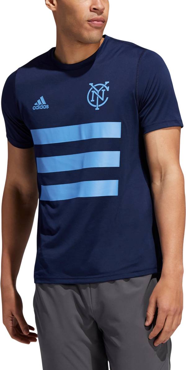 adidas Men's New York City FC 3-Stripe Navy T-Shirt