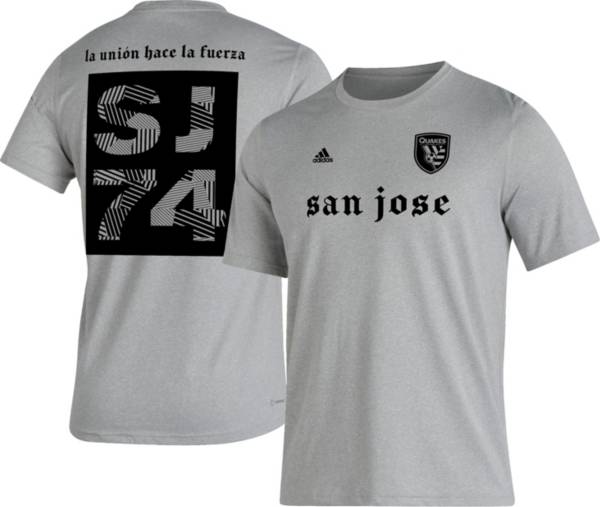 adidas San Jose Earthquakes '22 Grey Jersey Hook T-Shirt