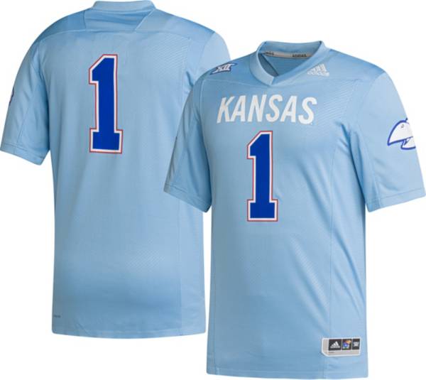 adidas Men's Kansas Jayhawks #1 Blue ‘Hail to Old KU' Reverse Retro Replica Football Jersey