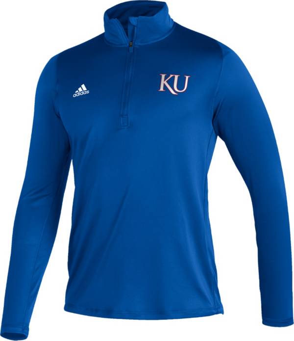 adidas Men's Kansas Jayhawks Blue FreeLift Quarter-Zip Pullover Shirt product image