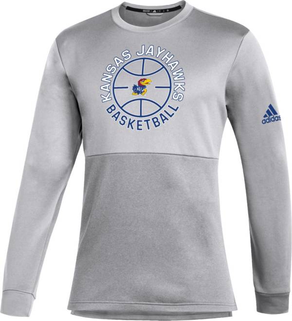 adidas Men's Kansas Jayhawks Grey Crew Pullover Basketball Sweatshirt