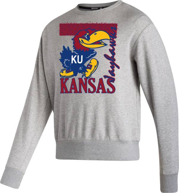 adidas Men's Kansas Jayhawks Grey Reversible Vintage Pullover Crew Sweatshirt