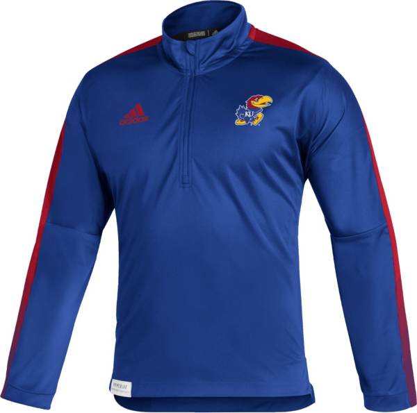 adidas Men's Kansas Jayhawks Blue Locker Room Quarter-Zip Pullover Shirt