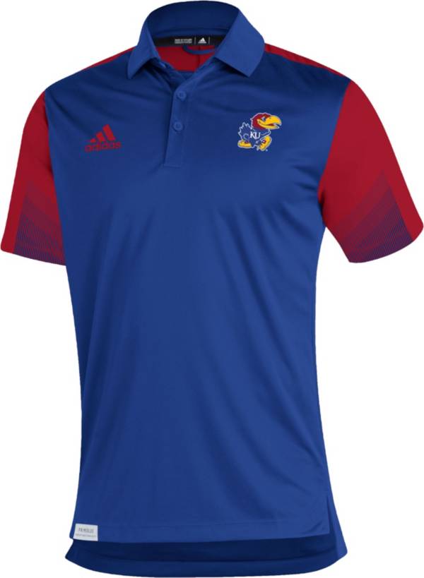 adidas Men's Kansas Jayhawks Blue Primeblue Sideline Performance Polo