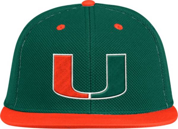 adidas Men's Miami Hurricanes Green On-Field Baseball Fitted Hat product image