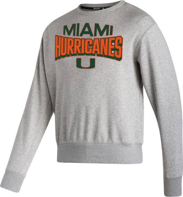 adidas Men's Miami Hurricanes Grey Vintage Crew Pullover Sweatshirt product image