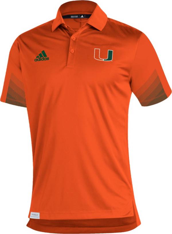 adidas Men's Miami Hurricanes Orange Primeblue Sideline Performance Polo