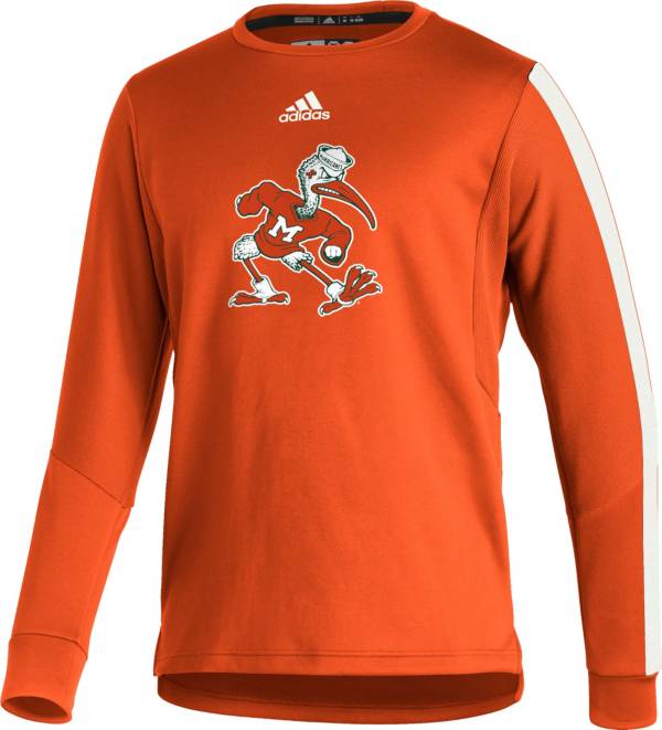 adidas Men's Miami Hurricanes Orange Sideline Pullover Crew Sweatshirt