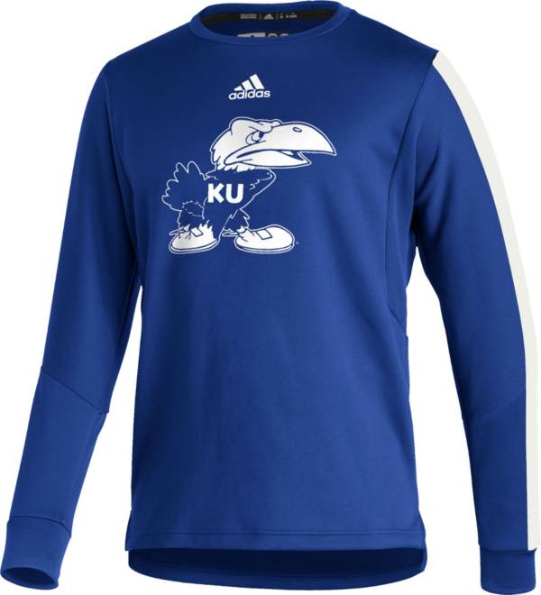 adidas Men's Kansas Jayhawks Blue Sideline Pullover Crew Sweatshirt