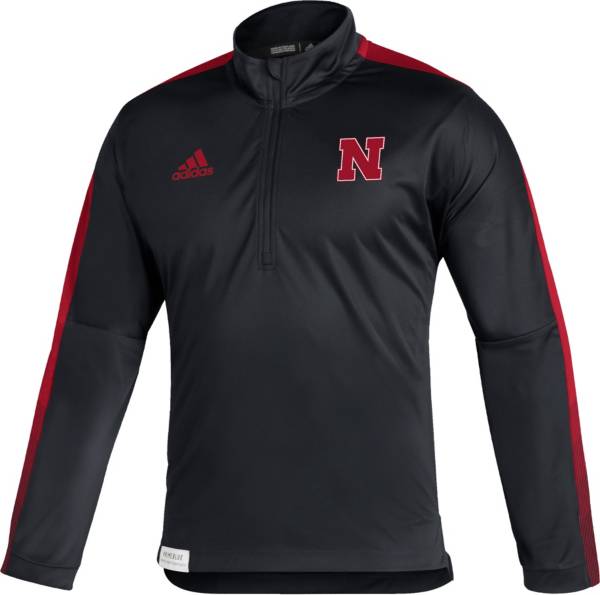 adidas Men's Nebraska Cornhuskers Black Locker Room Quarter-Zip Pullover Shirt