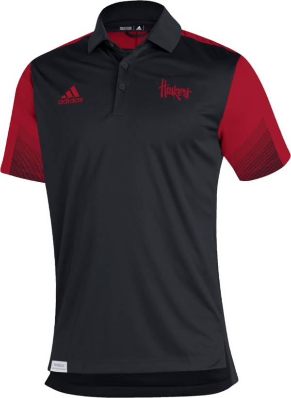 adidas Men's Nebraska Cornhuskers Black Primeblue Sideline Performance Polo