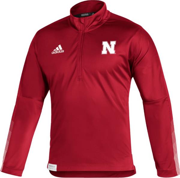 adidas Men's Nebraska Cornhuskers Scarlet Locker Room Quarter-Zip Pullover Shirt