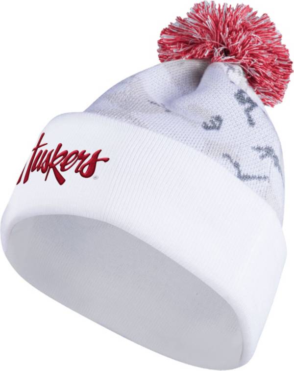 adidas Men's Nebraska Cornhuskers White Reverse Retro Cuffed Pom Knit Beanie