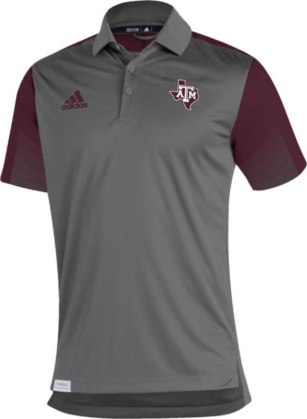 adidas Men's Texas A&M Aggies Grey Primeblue Sideline Performance Polo