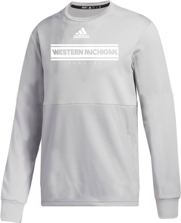 adidas Men's Western Michigan Broncos Grey Team Issue Crew Pullover Shirt